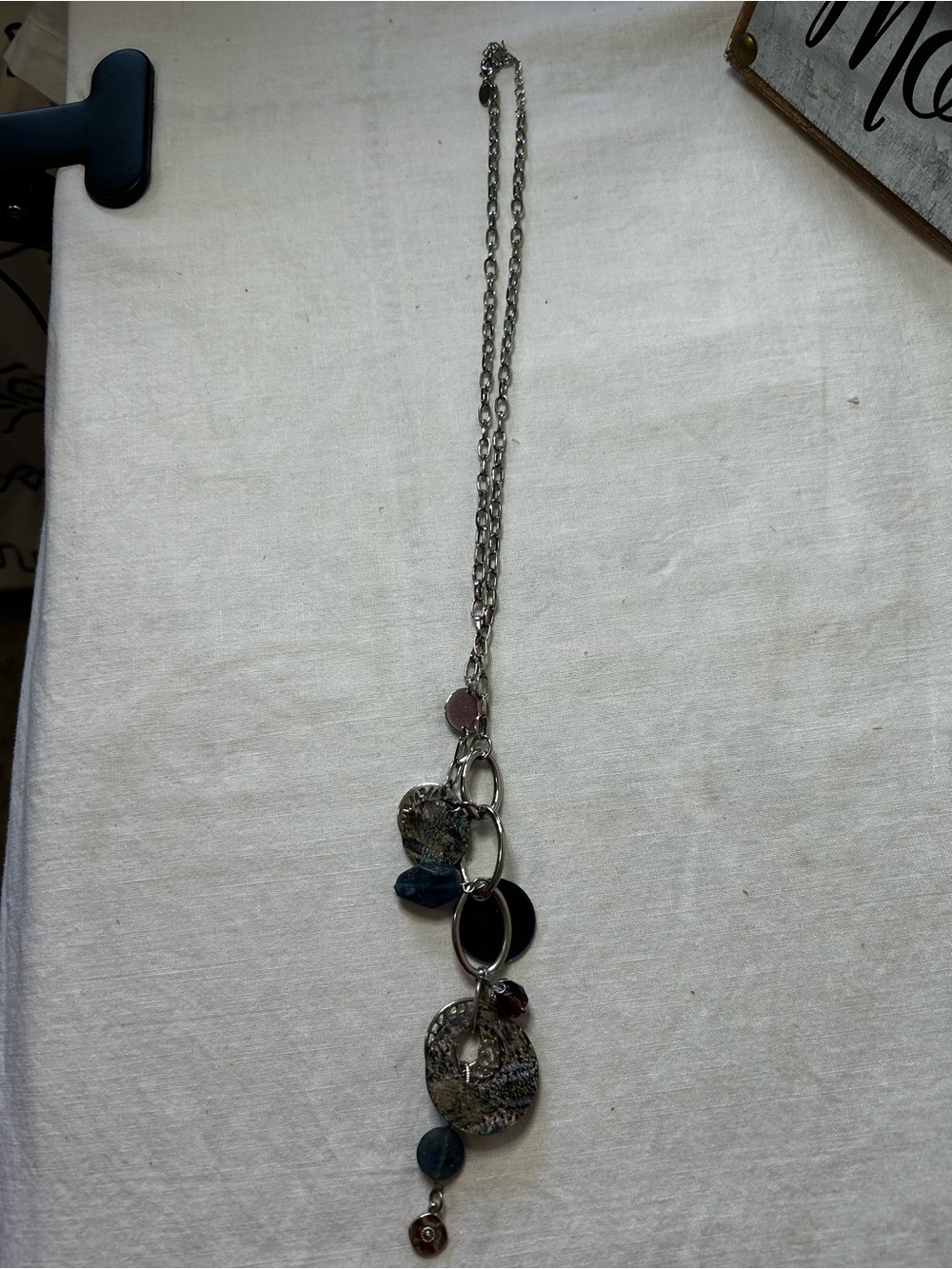 Lia Sophia Silver-Tone Multi-Charm Necklace with Blue and Black Accents